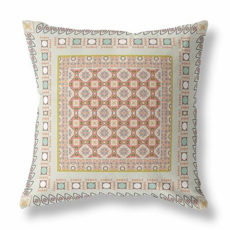 PALACEDESIGNS 16 in. Block Indoor & Outdoor Zippered Throw Pillow Off-White & Orange PA3659749